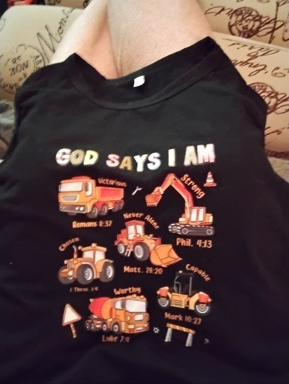 Kids Black Graphic Tee - Inspirational Construction Design Size 1-2 Years